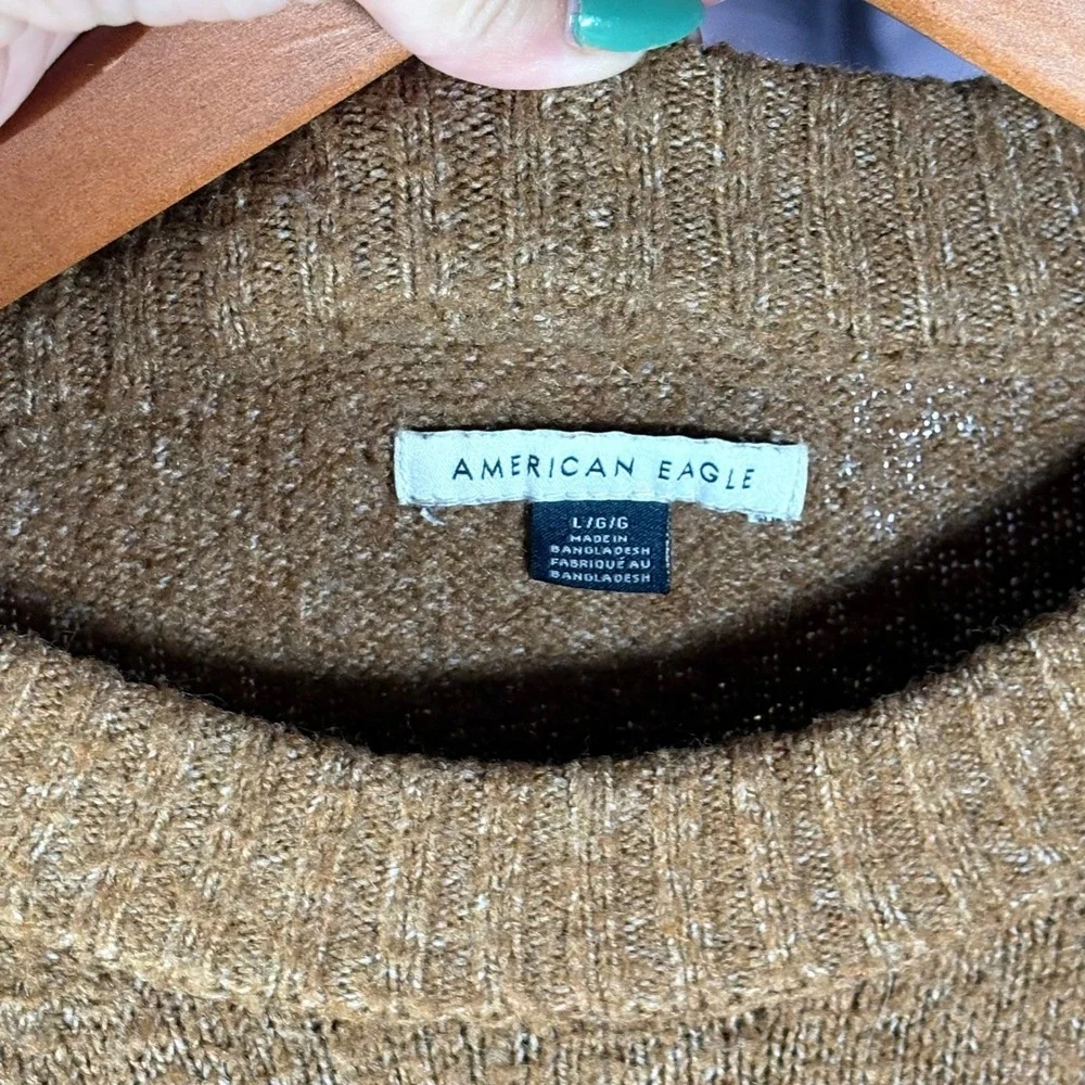 American Eagle Sweater Womens Large Brown Crewneck Marled Knit Pullover Cozy - Picture 3 of 12